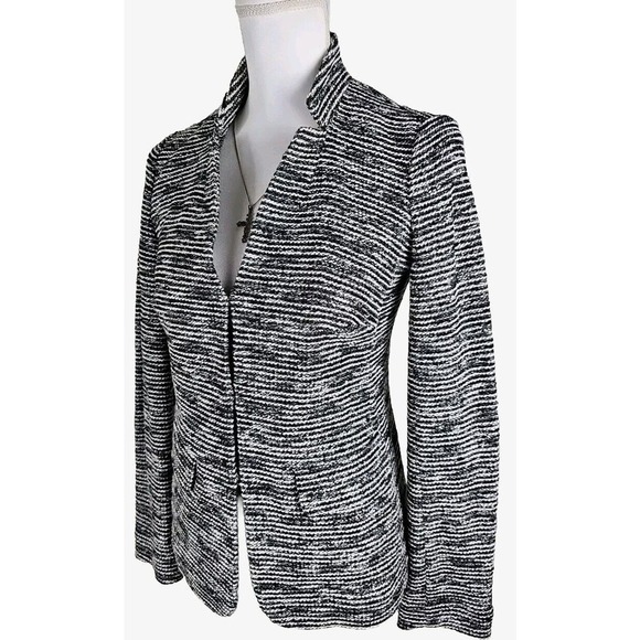 Talbots ~Woman Size 2~ Black/White Striped Cotton Blend Jacket Blazer Unlined. - Picture 8 of 9